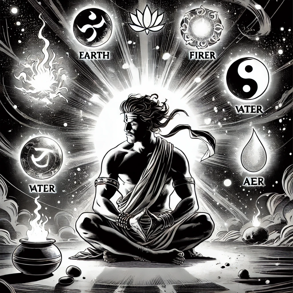 Shakti seated in meditation, contemplating the prophecy.