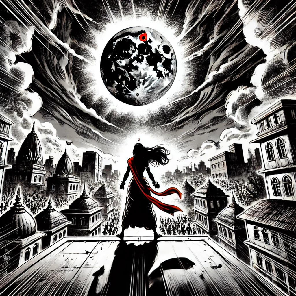 Shakti overlooking Mumbai as the eclipse descends.